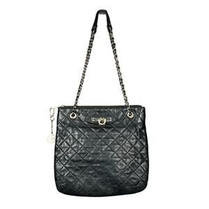 DKNY Black Soft Leather Quilted Gold Chain‎ Purse Handbag Zipper Medium
